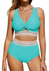 Aqua Blue Women's 2 Piece Adjustable Strap Bikini Cami Split Swimsuit Tankini Set