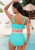 Aqua Blue Women's 2 Piece Adjustable Strap Bikini Cami Split Swimsuit Tankini Set