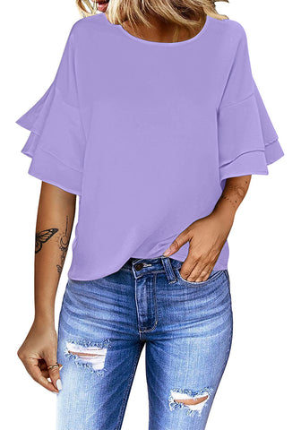 Lavender Women's Summer Blouse Casual Ruffle 3/4 Sleeve Tops Loose Shirts