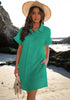 Sea Green Women's Beach Cover Up Dress Button Down Shirt Ruffle Sleeves Dresses Casual Summer With Pockets