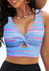 Abstract Stripe Women's Beach Bikini Top Swimsuit Cover Up Floral Printed Wide Adjustable Strap-Tops