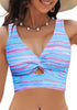 Abstract Stripe Women's Beach Bikini Top Swimsuit Cover Up Floral Printed Wide Adjustable Strap-Tops