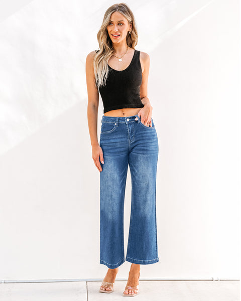 2024 Lapis Longing Women's Casual Flare High Waisted Jeans Wide Leg Relaxed Fit Stretch Ruched Denim Pants Trouser