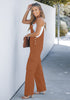 Rust Women's Casual Adjustable Strap Wide Leg Jumpsuit with Pocket Jeans Trouser