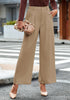 Petite Khaki High Waisted Wide Leg Pants for Women Business Casual Flowy Trouser