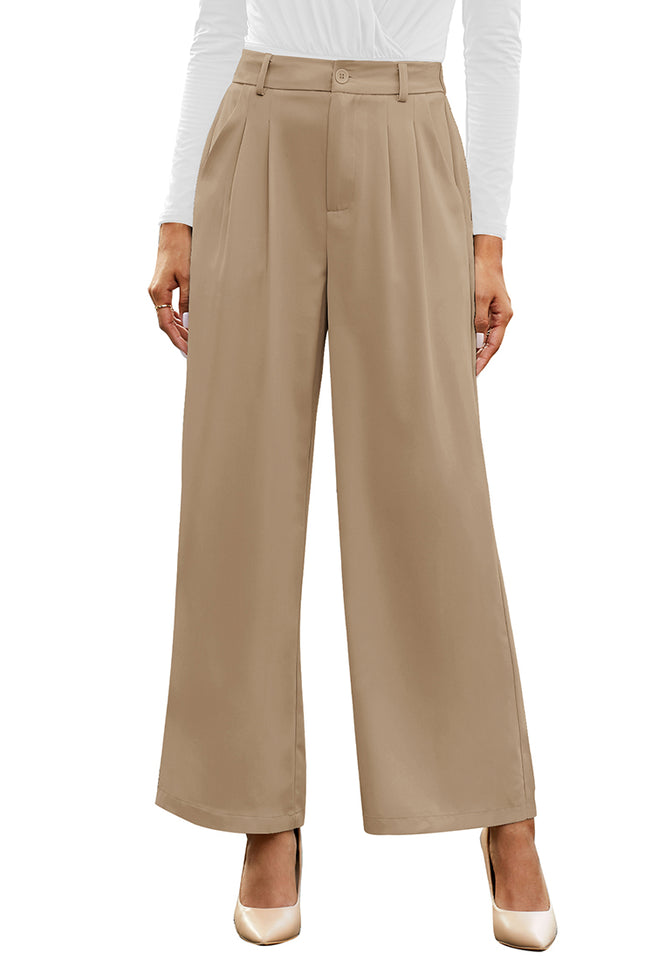 Petite Khaki High Waisted Wide Leg Pants for Women Business Casual Flo –  Lookbook Store