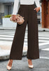 Petite Chocolate Brown High Waisted Wide Leg Pants for Women Business Casual Flowy Trouser