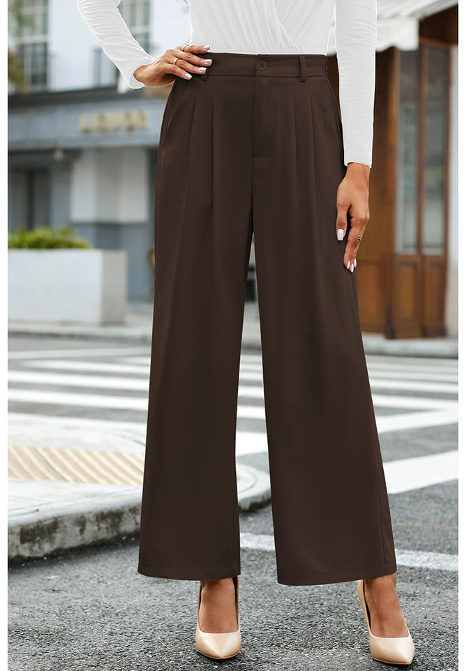 Petite Chocolate Brown High Waisted Wide Leg Pants for Women
