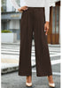 Petite Chocolate Brown High Waisted Wide Leg Pants for Women Business Casual Flowy Trouser