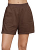 Chocolate Brown Women's Shorts High Waist Elastic Waistband Regular Fit Comfort Shorts