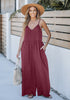 Wine Red Women's Wide Leg Sleeveless Jumpsuits Loose Fit Spaghetti Strap Jumpsuit with Pockets