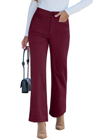 Wine Red Women's Wide Leg Corduroy Pants Fashion High Waisted Pants with Pockets
