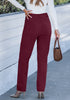 Wine Red - Women's High Rise Straight Fit Corduroy Pants Elastic Waistband Chic Autumn Winter Essential Retro