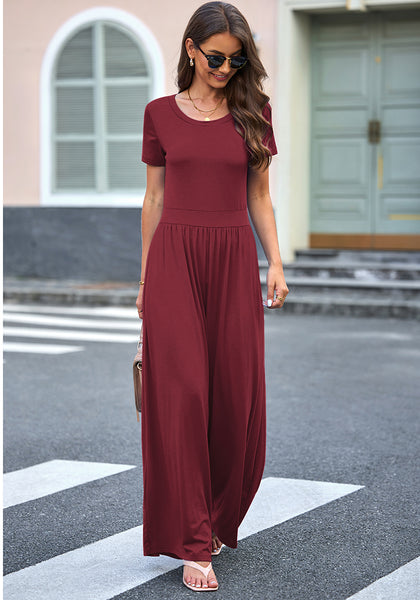 Wine Red Women's Wide Leg Jumpsuits Baggy Loose Short Sleeves Overall