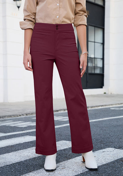 Wine Red Women's Wide Leg Corduroy Pants Fashion High Waisted Pants with Pockets