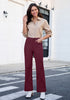 Wine Red Women's Wide Leg Corduroy Pants Fashion High Waisted Pants with Pockets