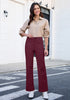 Wine Red Women's Wide Leg Corduroy Pants Fashion High Waisted Pants with Pockets