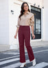 Wine Red Women's Wide Leg Corduroy Pants Fashion High Waisted Pants with Pockets