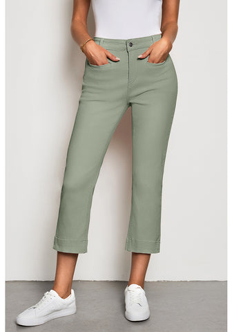 Olive Green 2024 Women's Casual White Denim High Waisted Slim Fit Jeans Capri Pants With Pockets