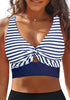 Blue Stripe Women's Beach Bikini Top Swimsuit Cover Up Floral Printed Wide Adjustable Strap-Tops