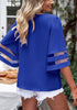 Women's Casual V Neck Mesh Panel Blouse Tops 3/4 Bell Sleeve Shirt