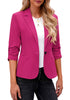 Magenta LookbookStore Women's Crop Sleeves Side Pockets Front Button Short Work Office Blazer Coats