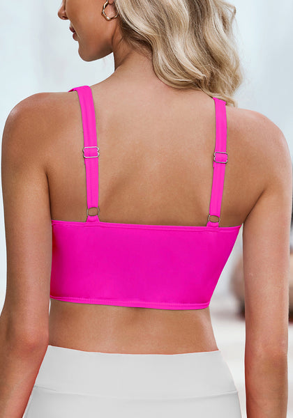 Neon Pink Women's Plain Adjustable Swimsuit Top Ruched Bikini Top