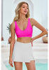 Neon Pink Women's Plain Adjustable Swimsuit Top Ruched Bikini Top