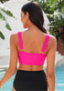 Neon Pink Women's Beach Wear Plain V-Neck Bikini Top Swimwear Wave Adjustable Strap