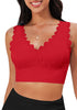 Red Women's Beach Wear Plain V-Neck Bikini Top Swimwear Wave Adjustable Strap