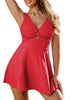 Red Swimsuit V-neckline Low Cut Strappy Women Beach Monikini  Mega Stretch