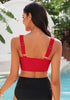 Red Women's Beach Wear Plain V-Neck Bikini Top Swimwear Wave Adjustable Strap