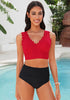 Red Women's Beach Wear Plain V-Neck Bikini Top Swimwear Wave Adjustable Strap