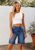 Classic Blue Relaxed Fit High Waisted Denim Bermuda Shorts Straight Leg Jeans