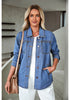 Medium Blue Denim Jackets for Women Trendy Long Sleeve Button Down Shirt Jacket  with Pocket
