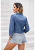 Classic Blue Women's Trendy 3/4 Sleeve Button Down Crop Top Denim Jacket Shirt Tie