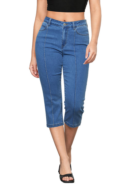 Classic Blue Women's Casual  Denim  Slim Capri Jeans Fashion Clothing