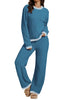 Blue Gray  Women's 2 Piece Long Lounge Sets Mega Stretch Wide Winter Top and Pants Full Acrylic