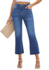 Classic Blue Women's High Waisted  Stretch Raw Hem Distressed Flare Denim Jeans Pants