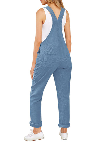 Gray Blue Womens Overalls Corduroy Bib Adjustable Straps Fashion Jumpsuit Overall for Women with Pocket
