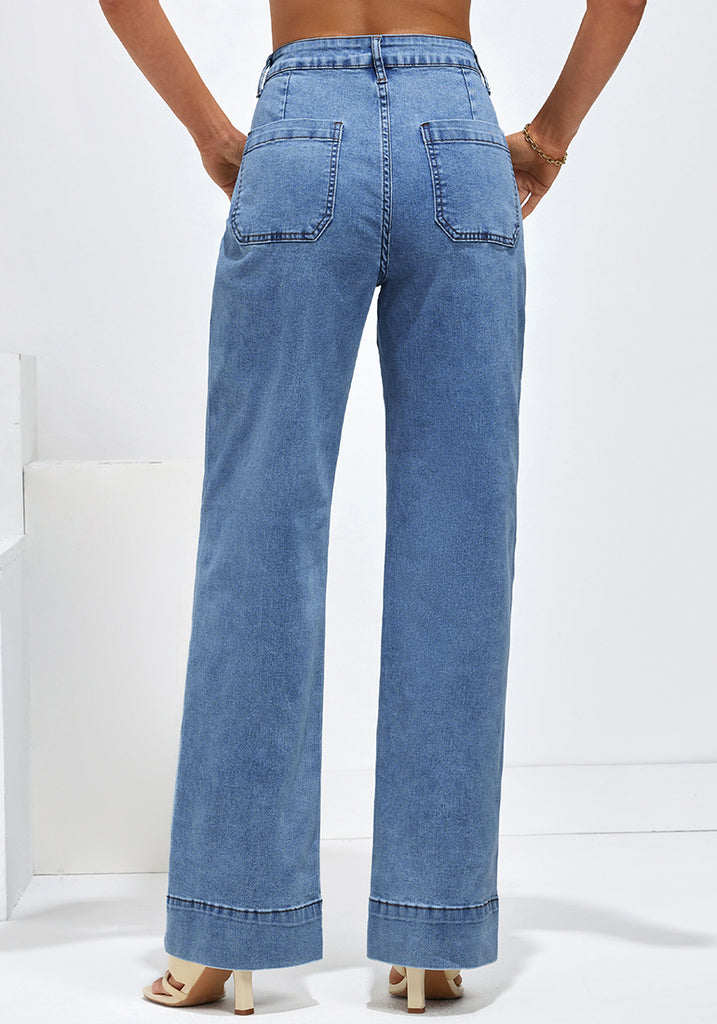 Medium Blue Women's High Waisted Denim Jeans Lookbook Store