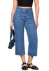 Classic Blue Women's Cropped High Rise Denim Pull On Retro Wide Leg Jeans