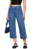 Classic Blue Women's Cropped High Rise Denim Pull On Retro Wide Leg Jeans