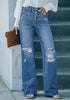 Medium Vintage High Waisted Ripped Flare Jeans for Women Distressed Bell Bottom Jeans Wide Leg Pants