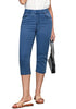 Medium Blue Women's Denim Elastic Waist Pocket Regular Skinny Slim Straight Slims Classic Capri Jeans