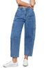 Fresh Blue Women's Jeans Denim Relaxed Straight Ankle Length Barrel Cargo Pant