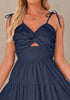 Navy Blue Women Midi Cut Out Dress Sleeveless Adjustable Strap Feminine Clothes