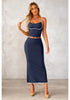 Navy Blue Women's Business Casual 2 Piece Sleeveless Suit Set with Fishtail Skirt