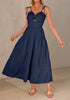 Navy Blue Women Midi Cut Out Dress Sleeveless Adjustable Strap Feminine Clothes