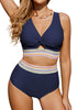 Navy Blue Women's 2 Piece Adjustable Strap Bikini Cami Split Swimsuit Tankini Set